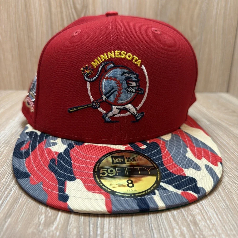New Era MLB Minnesota Twins 59FIFTY Fitted 60 Yrs Bomb Squad Camo Hat Size 8